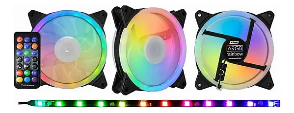 Kit Fan Cooler Argb, K-mex Aana, 3 Fans 120 Mm + Cont Remoto + Fita De Led, Aanak136Cphkbox