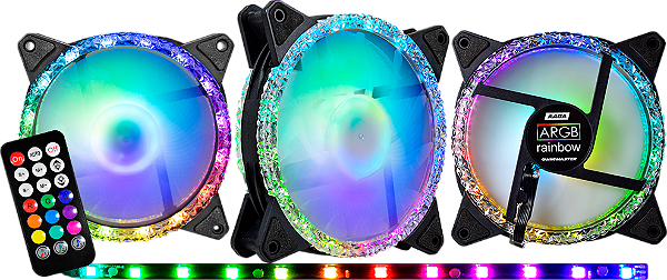 Kit Fan Cooler Argb, Kmex Aaoa, 3 Fans 120 Mm + Cont Remoto, Aaoak136Cpbkbox, Preto