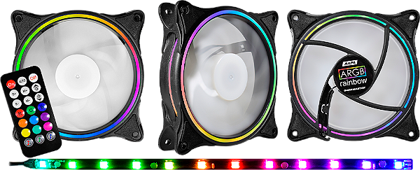 Kit Fan Cooler Argb, Kmex Aapa, 3 Fans 120 Mm + Cont Remoto, Aapaki136Cpbbbox, Preto