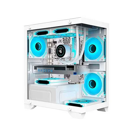 Gabinete Gamer Aquário Kmex Cg-W1F9 Micro Poseidon, Sem Fonte, Sem Fan, Lateral De Vidro, Branco