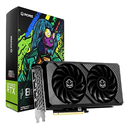 Placa De Vídeo Geforce Ddr6 08Gb/256 Bits Rtx 3060 Ti Pcyes, 2 Fans, Dp, Dvi, Hdmi, Pvr30608Tgr6Df3, Preta