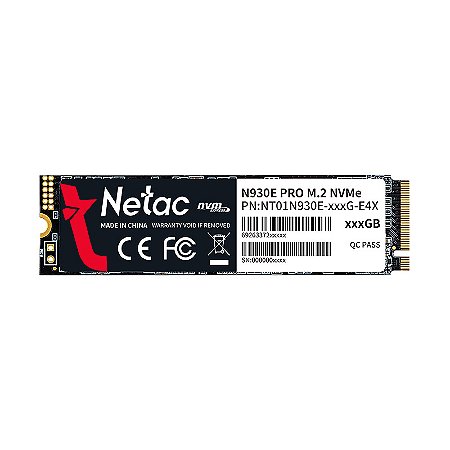 Ssd Nvme 256 Gb Netac N930E- Pro Nt01N930E-256-E4X, Lê: 2.040 Mb/S, Grava: 1.270 Mb/S