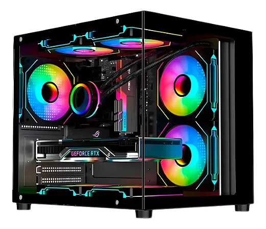 Gabinete Gamer Aquário Kmex Cg-27Rl Micro, Sem Fonte, Sem Fan, Lateral De Vidro, Preto