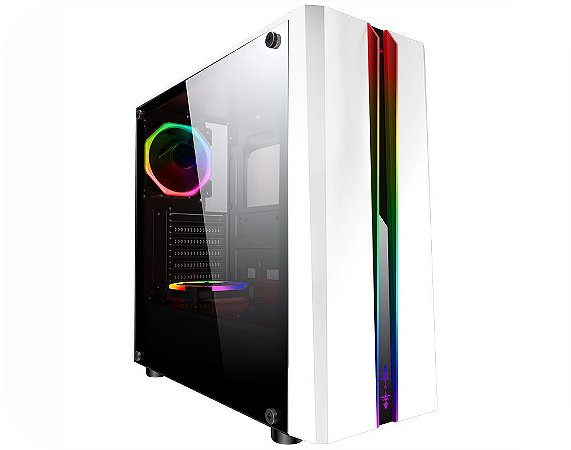 Gabinete Gamer Kmex Cg-05Rd Odyssey Branco Painel Rgb Rainbow S/Fan S/Fonte