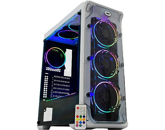 Gabinete Gamer Cg-02B1 White Trooper, Rgb Rainbow, 3 Fan + Fita, Sem Fonte