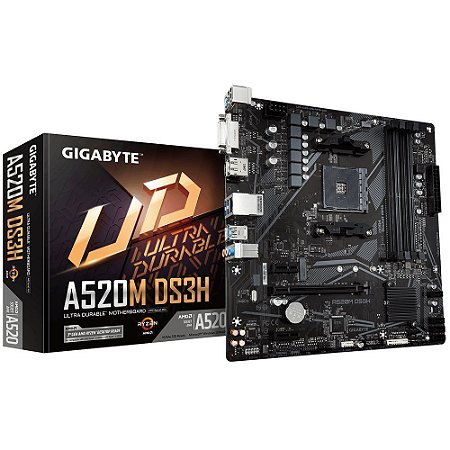 Placa Mãe Am4 Gigabyte A520M Ds3H, Ddr4 128Gb, M2/Nvme, Hdmi, Dvi