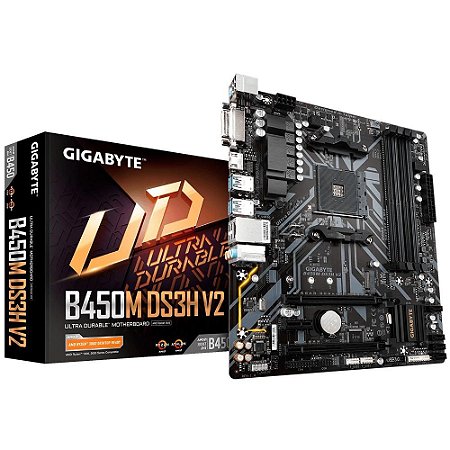 Placa Mãe Am4 Gigabyte B450M Ds3H V2, Ddr4 64Gb, M2/Nvme, Hdmi, Dvi, Áudio 7.1, Sata, Usb 3.1