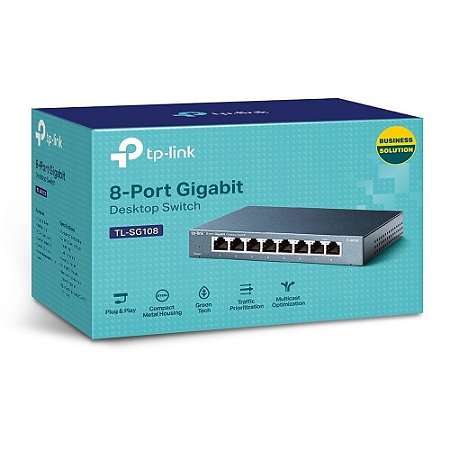 Switch 08 Portas Tp-Link Tl-Sg108, Gigabit 10/100/1000 Mbps