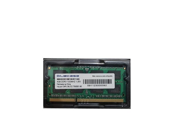 Memória Notebook Ddr3 4Gb/1333 Mhz Bluecase, 135V, Bmkso3D13M135Ve11/4G