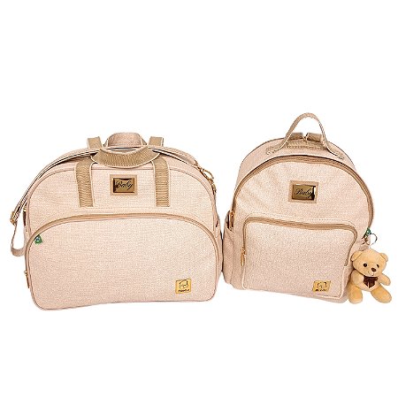 Kit Bolsa Linho Grande + Mochila + Trocador
