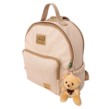 Mochila Maternidade Linho Miellu Personalizada + Ursinho