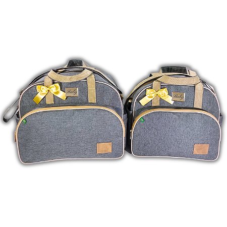 Kit Bolsas Maternidade Bebe PERSONALIZADA Menina Menino Enxoval Com Laço e Trocador - 4 Peças - Linha Clean