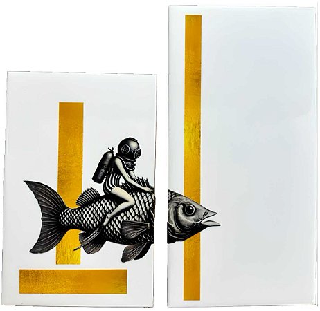 Cj. de 2 azulejos Escafandro e o peixe