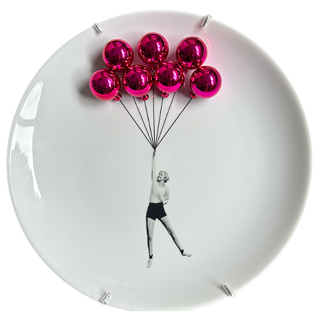 Prato 27cm Moça Balões Rosa Pink