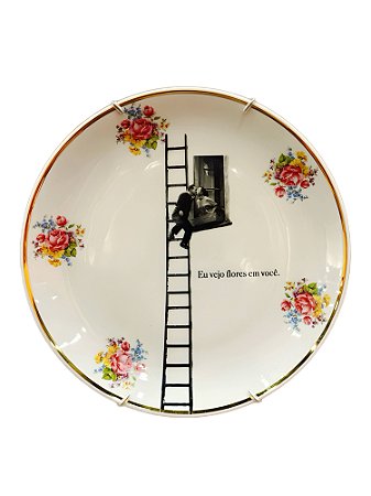 Prato 27cm com Friso ouro - Vejo Flores em você.