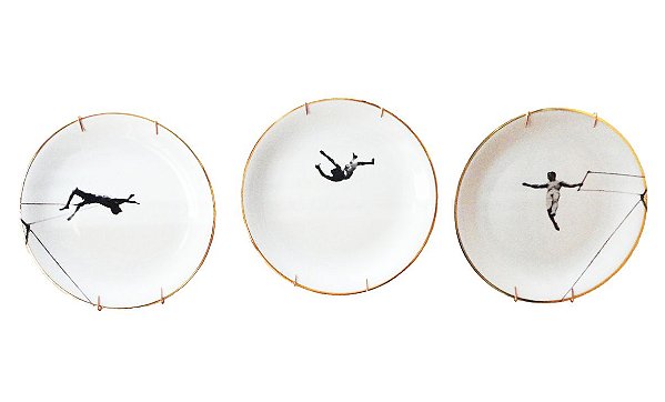 Conjunto de 3 pratos 19cm com filete ouro - Trapezistas