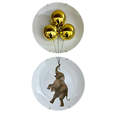 Conjunto de 2 pratos 27cm - Elefante baloes Dourados