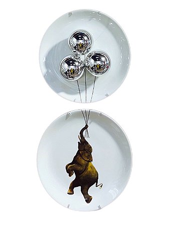 Conjunto de 2 pratos 27cm - Elefante baloes Prata