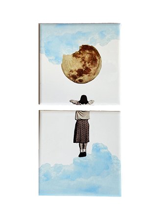 Cj. de 2 azulejos 15x15cm - Eu vejo a Lua