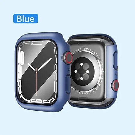 Capa Para Apple Watch Série 7 Rock De Vidro 41mm Azul