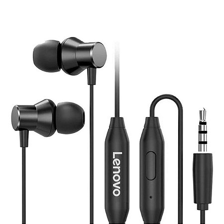 Fone De Ouvido Com Fio Lenovo Earphone Hf130 Com Microfone Preto