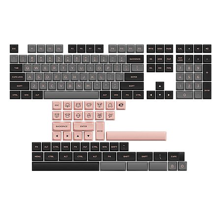 Kit Com 155 Teclas Keycaps Perfil Asa-Low Pbt Double Shot Modelo Black Pink