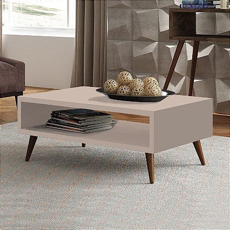 Mesa De Centro Sala de Estar Lucky Rack - Com Nicho porta Revistas - 65cm - NUDE