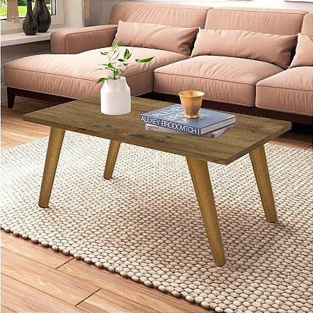 Mesa De Centro Retangular Sala Mdf Pé Palito Decorativa - Solanum 65x35cm