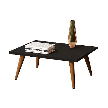 Mesa De Centro Retangular Sala Mdf Pé Palito Decorativa - Preto 65x35cm