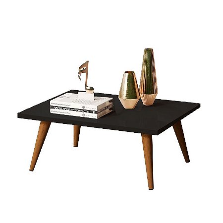 Mesa De Centro Retangular Sala Mdf Pé Palito Decorativa - Preto 65x44cm