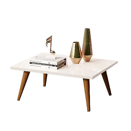 Mesa De Centro Retangular Sala Mdf Pé Palito Decorativa - Branco 65x50cm