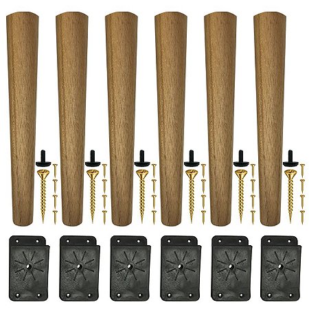 Kit 6 Pés De 45 Cm Cônico Retrô Para Móveis Pé Palito