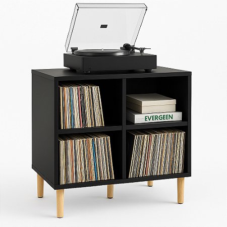 Estante Porta Vinil LP Discos Vitrola 4 Nichos MDF Cubo