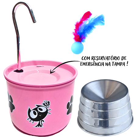 Kit Fonte para Gato + Comedouro - Colors Rosa