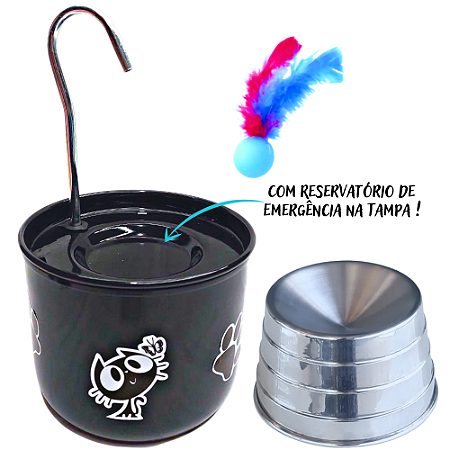 Kit Fonte para Gato + Comedouro - Colors Preto