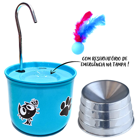 Kit Fonte para Gato + Comedouro - Colors Azul