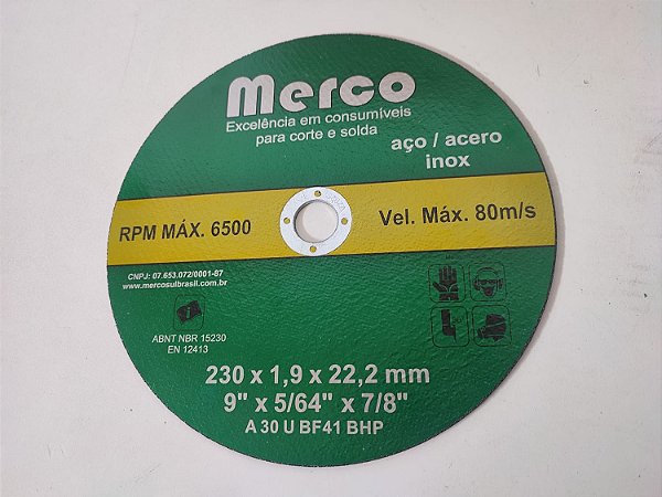 Disco de Corte  9" 1,9 Inox Caixa com 100 Unidades - MERCO