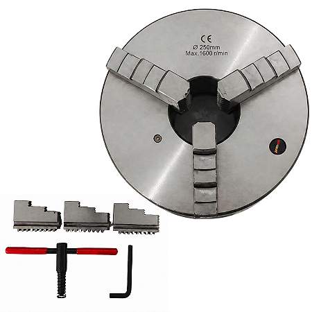 Placa para Torno 3 Castanhas Universais 250mm Ferro Fundido (Castanhas Internas e Externas) - KING TOOLS