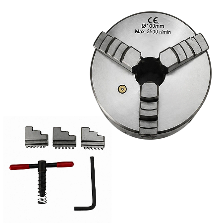 Placa para Torno 3 Castanhas Universais 100mm Ferro Fundido (Castanhas Internas e Externas) - KING TOOLS