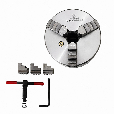Placa para Torno 3 Castanhas Universais 080mm Ferro Fundido (Castanhas Internas e Externas) - KING TOOLS