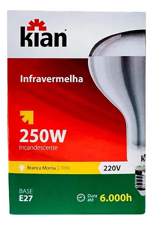 Lâmpada 250w Infravermelha Kian E27 Para Secagem