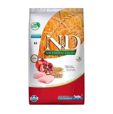Ração Farmina N&D Ancestral Grain para Gatos Castrados Sabor Frango e Romã 7,5kg