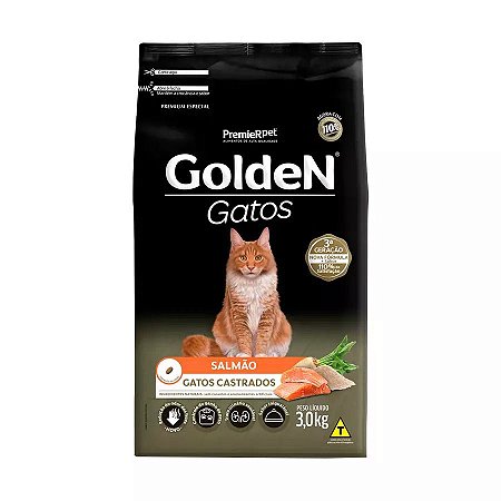 Ração Golden para Gatos Adultos Castrados Sabor Salmão 3kg