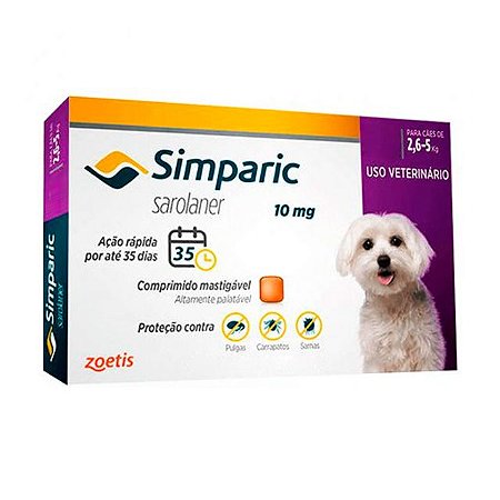 Antipulgas Simparic 10 mg para cães 2,6 a 5 kg - Zoetis