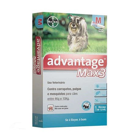 Antipulgas e Carrapatos Advantage Max3 1,0ml para Cães entre 4 e 10kg