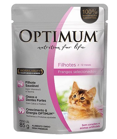 Ração Umida Optimum Sachê para Gatos Filhotes Sabor Frango - 85g