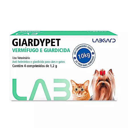 Vermífugo e Giardicida Giardypet Labgard 1,2g para Cães e Gatos com 4 Comprimidos