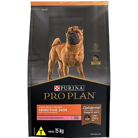 Ração Seca Nestlé Purina Pro Plan Pele Sensível Cães Adultos Raças Médias e Grandes 15Kg