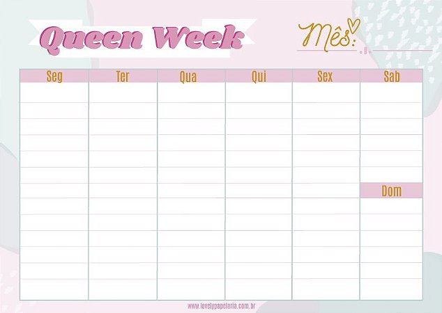 Bloco Planejador Semanal Queen Week