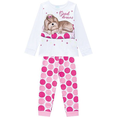 Pijama Inverno Infantil Dog Brilha no Escuro Kyly 207528 Branco
